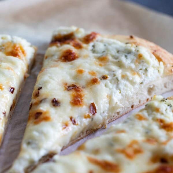 close up of white pizza
