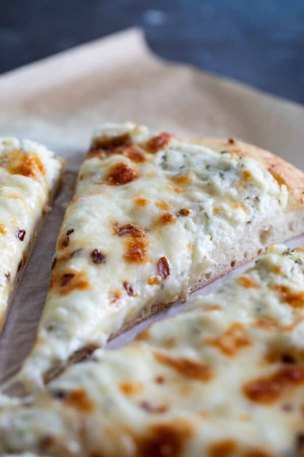 close up of white pizza