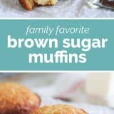 Brown Sugar Muffins collage with text bar in the middle