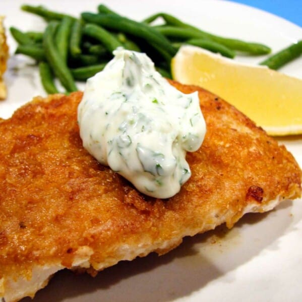 Cornflake Crusted Halibut with Chile Cilantro Aioli