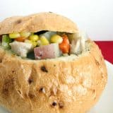 Dutch Oven Chicken Stew in a Bread Bowl