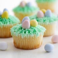 Lemon Cupcakes with Easter Decorations on top.