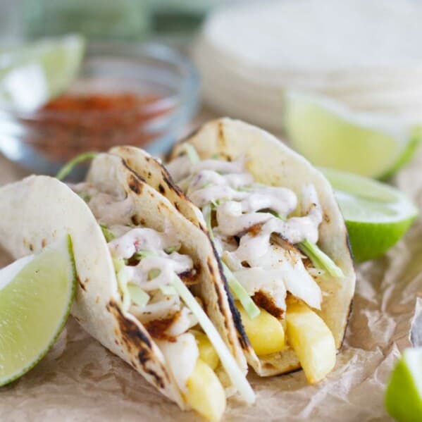 tacos with fish and French fries