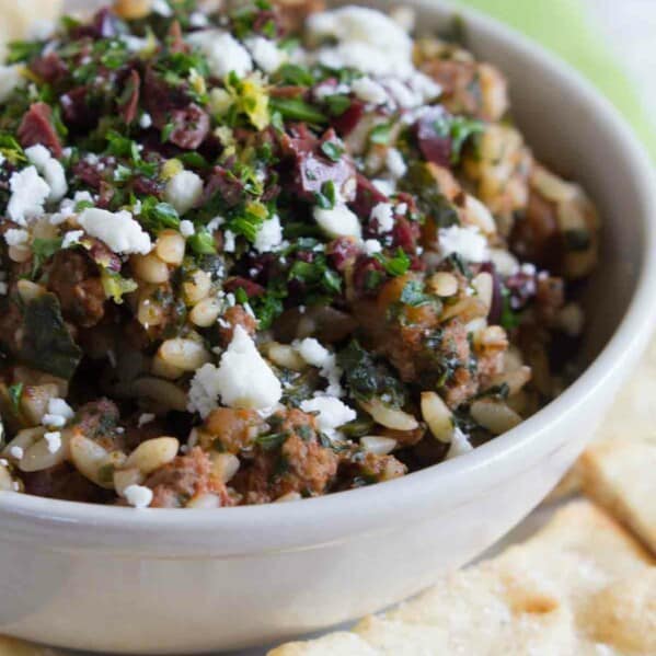 Greek Goulash topped with a Greek Gremolata