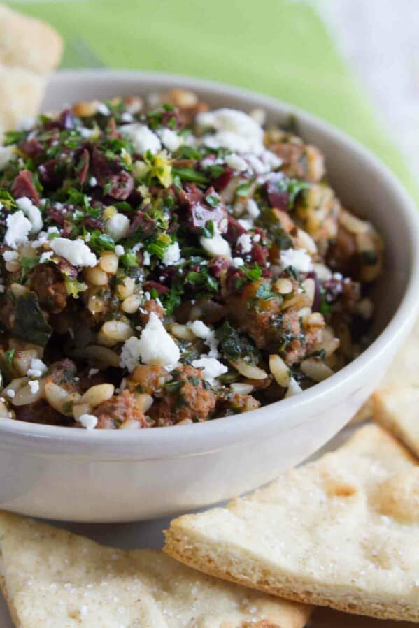 Greek Goulash topped with a Greek Gremolata