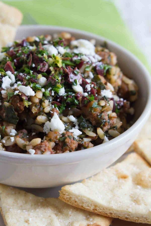 Greek Goulash topped with a Greek Gremolata