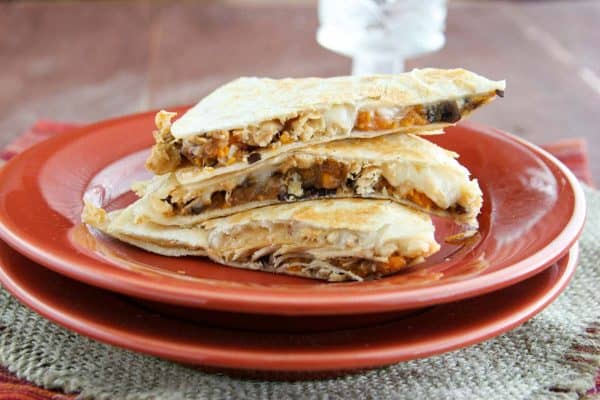 Sweet Potato Chicken Quesadillas Stacked on a Plate