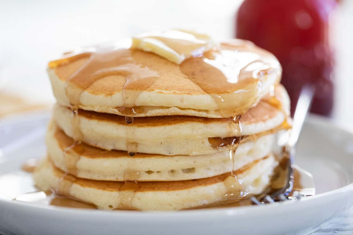 stack of pancakes with syrup