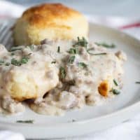 Sausage Gravy on Homemade Biscuits