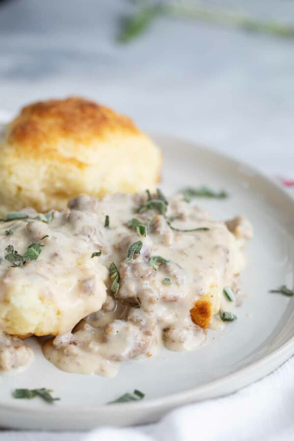 Plate with Biscuits and Sausage Gravy