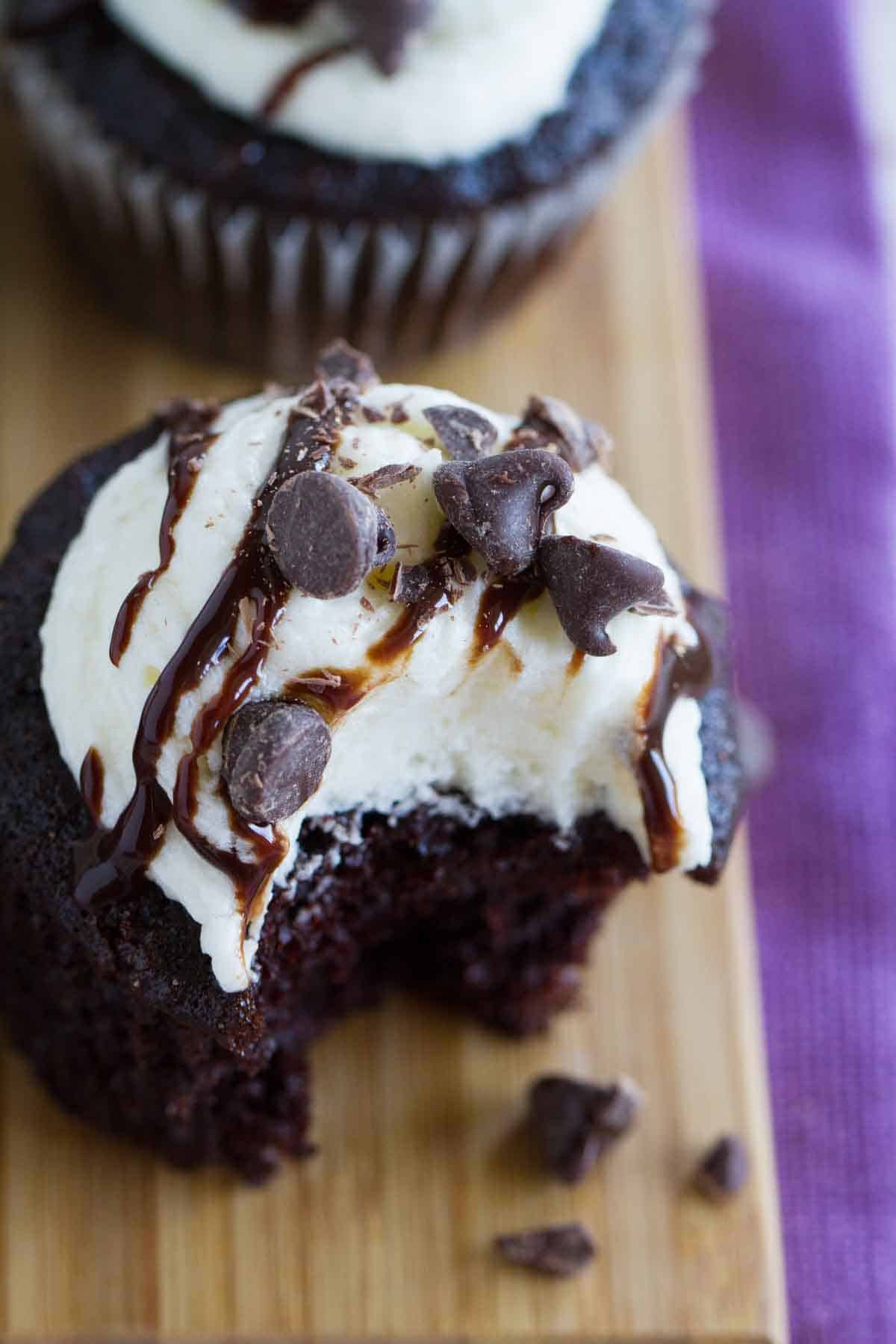 Texture of Chocolate Amaretto Cupcakes