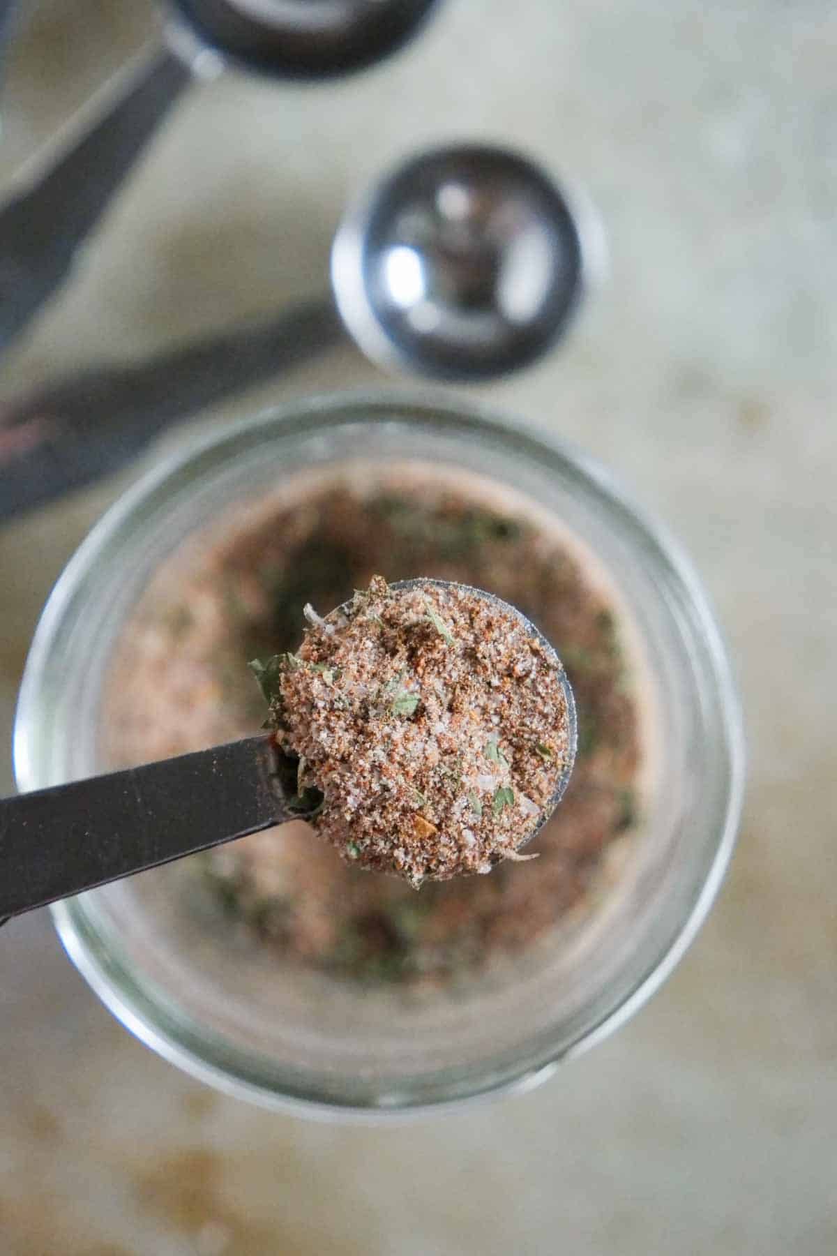 homemade Jamaican Jerk Seasoning in a teaspoon