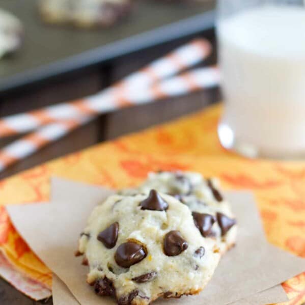 Orange Chocolate Chip cookie on parchment