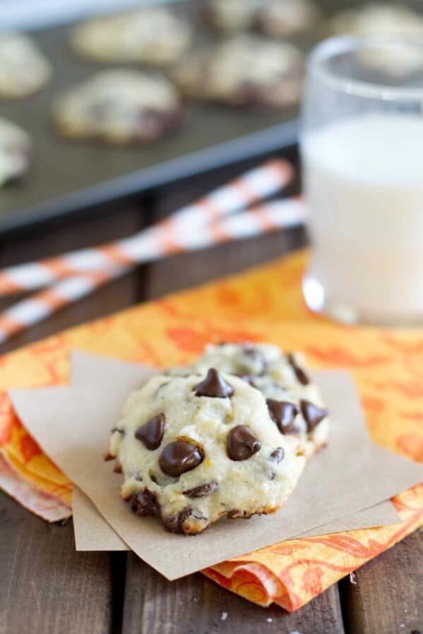 Orange Chocolate Chip cookie on parchment