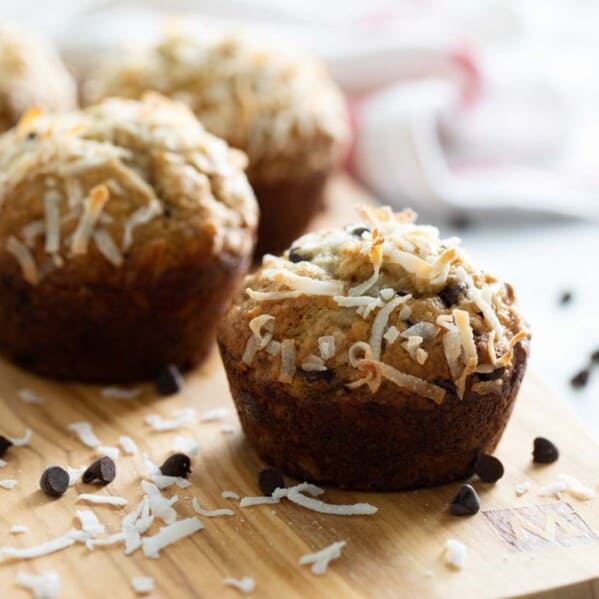 Banana Chocolate Chip Muffins with Coconut Taste and Tell