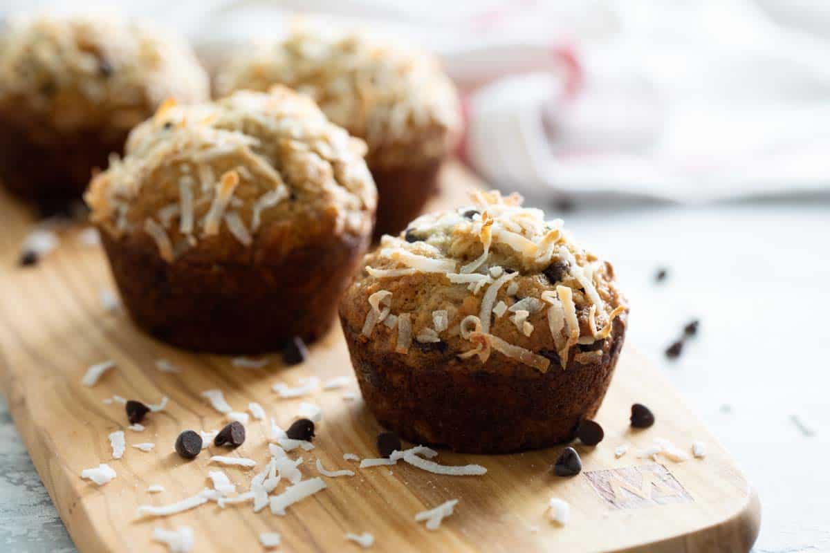 banana muffins on a cutting board