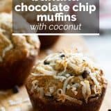 banana muffins with text overlay