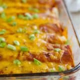 pan of enchiladas with beef and beans