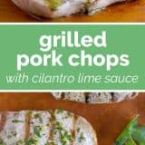 grilled pork chop photos with text in the middle