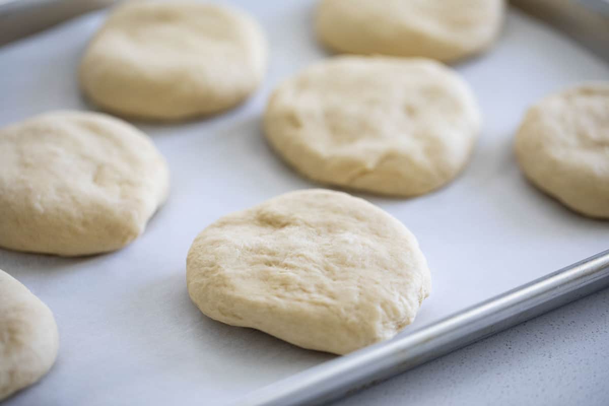 dough before rising for hamburger buns