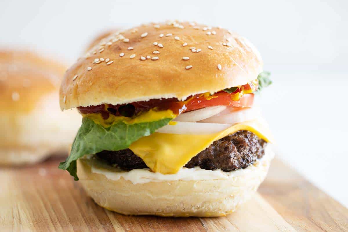 Hamburger with cheese made with a homemade hamburger bun