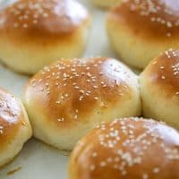 homemade hamburger buns topped with sesame seeds
