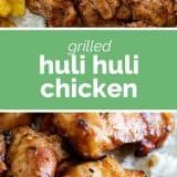collage with huli huli chicken with text in the center