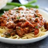 Plate of pasta and spaghetti sauce