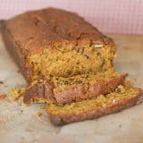 loaf of sliced pumpkin nut bread