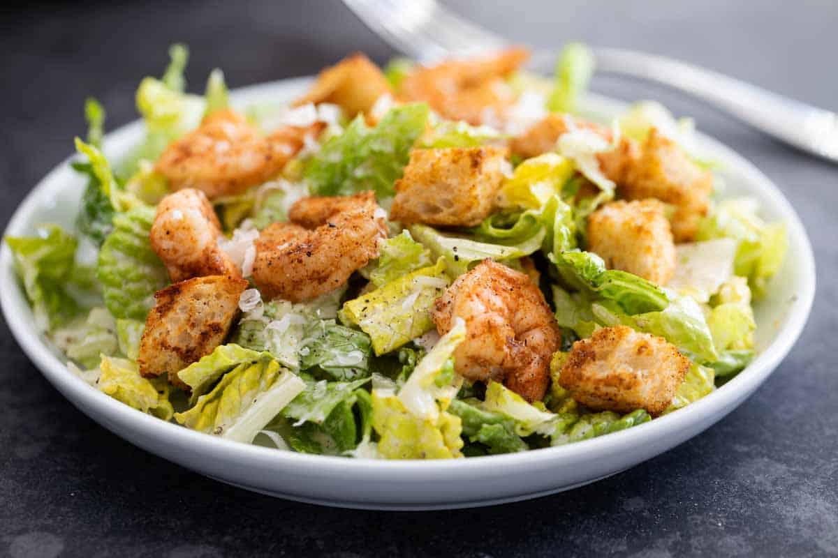 Shrimp Caesar Salad on a plate