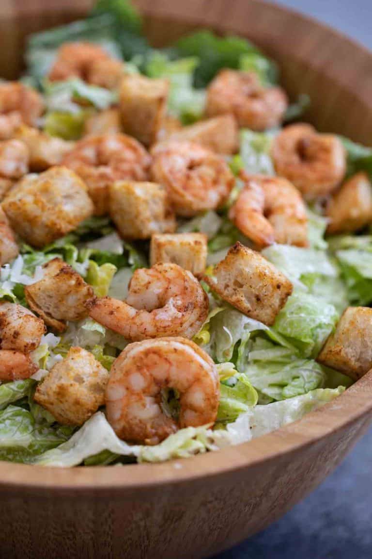 Shrimp Caesar Salad with Spicy Croutons Taste and Tell