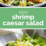 spicy shrimp Caesar salad photos with text in the middle