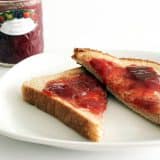 Toast topped with strawberry rhubarb jam