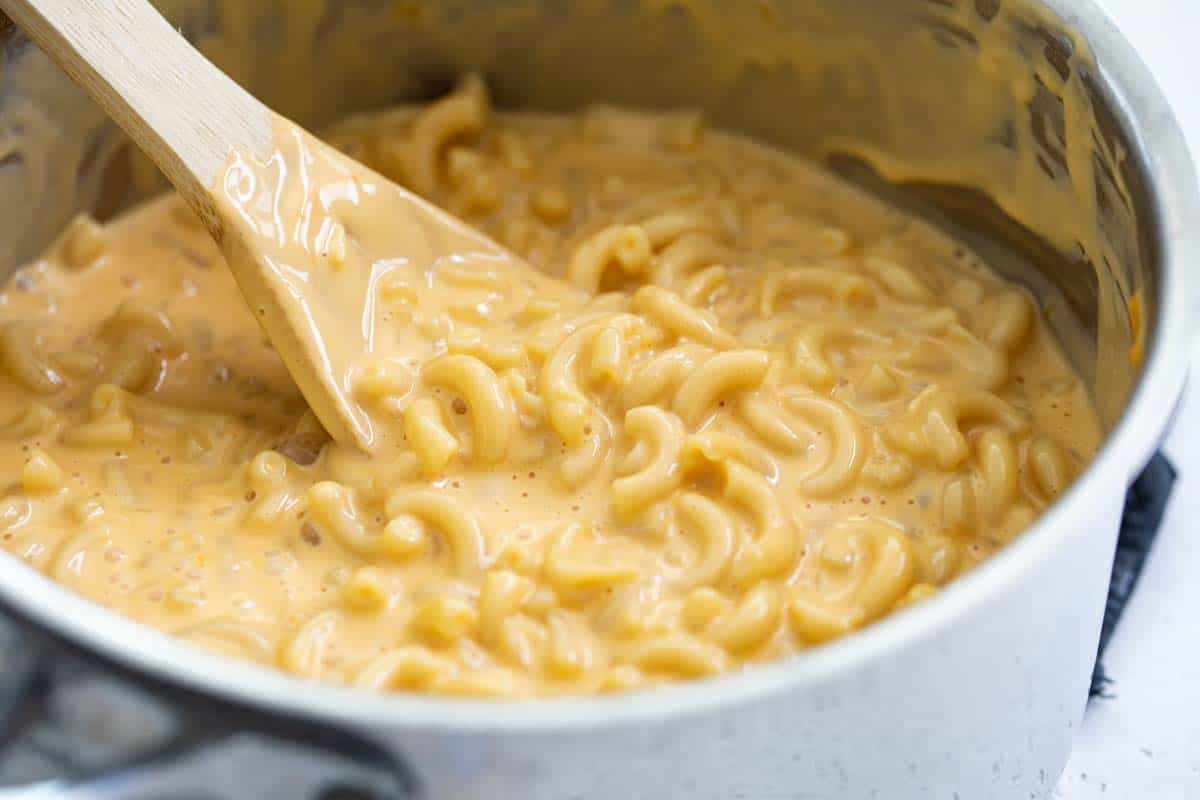 pot of stovetop mac and cheese