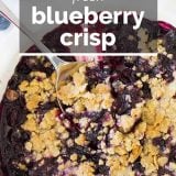 blueberry crisp with text overlay