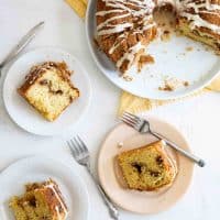 top view of coffee cake with slices