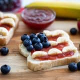 4th of July Breakfast Toast with blueberries and strawberry jam