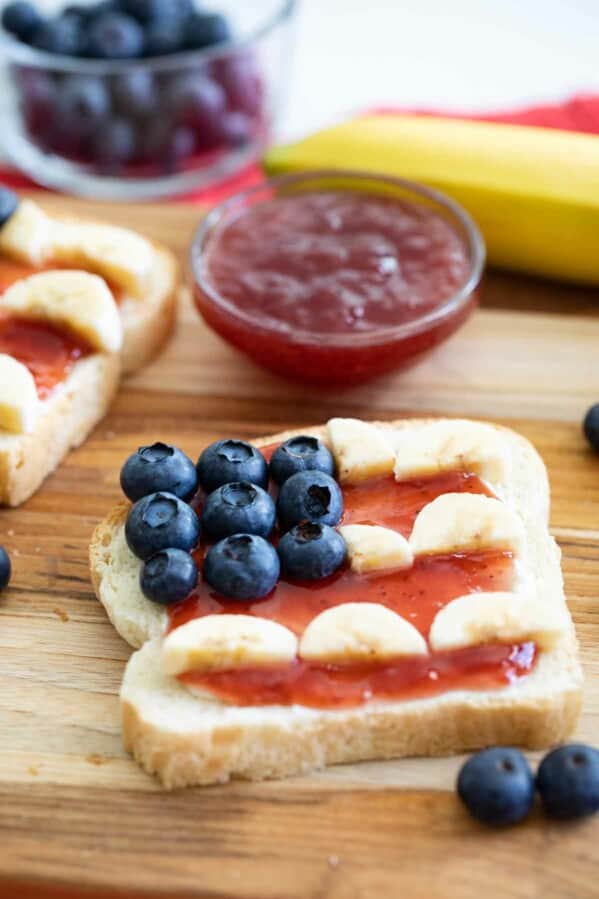 Slice of toast with toppings to look like the American flag