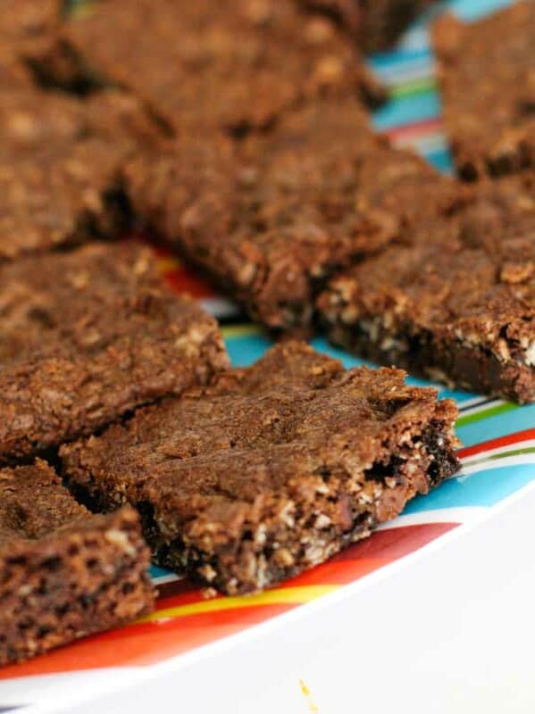 Chocolate Oatmeal Chippers on a striped plate