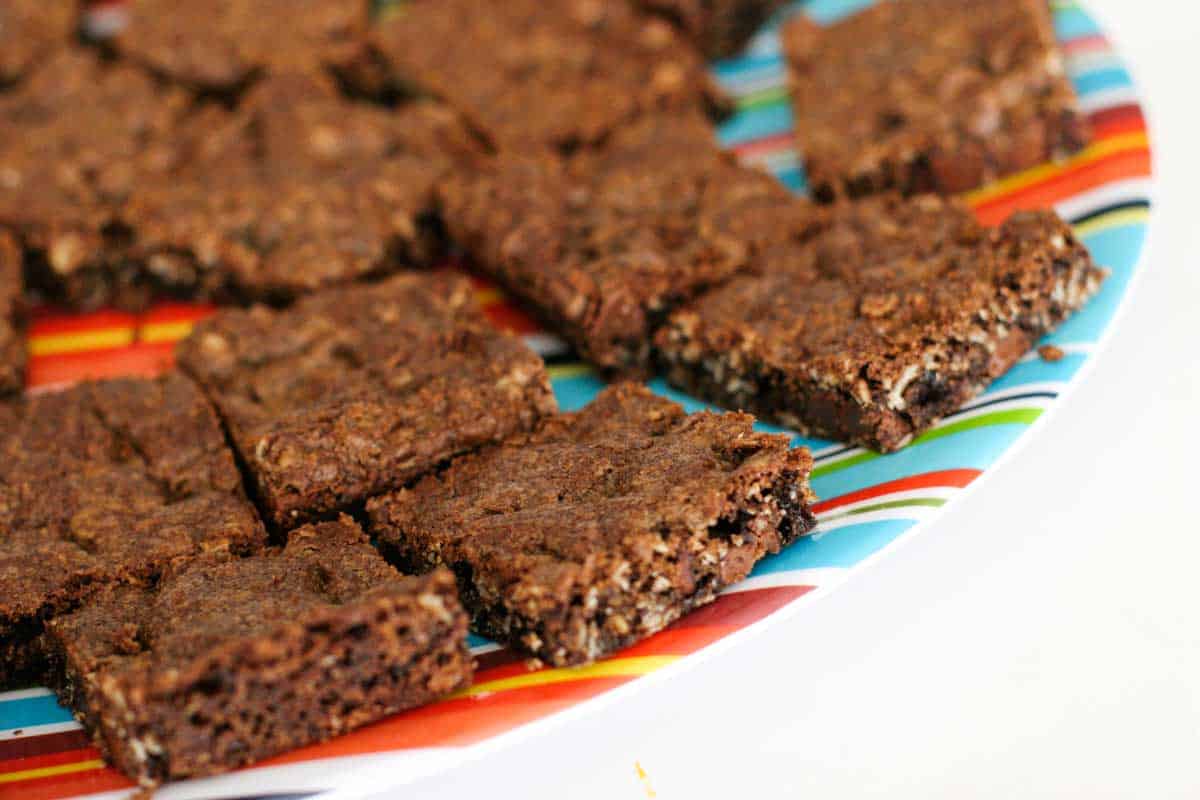 Chocolate Oatmeal Chippers on a striped plate