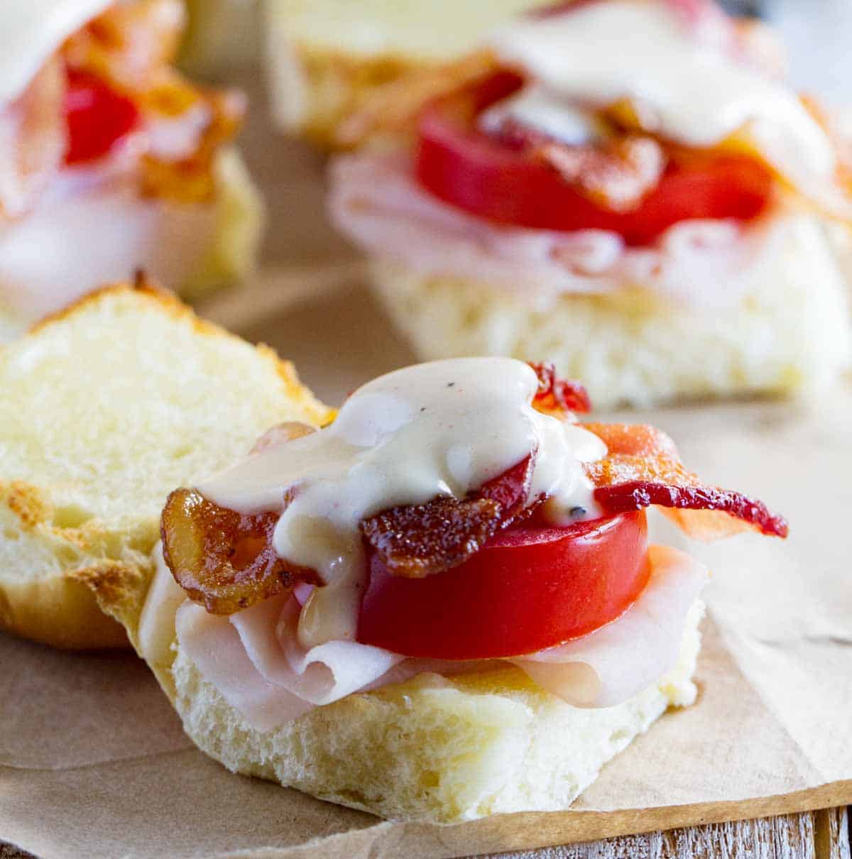 Insides of easy Kentucky hot brown sandwiches