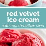 red velvet ice cream photos with text in the center