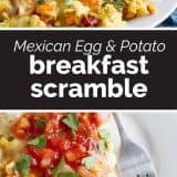 Mexican Egg and Sweet Potato Breakfast Scramble with text in the center