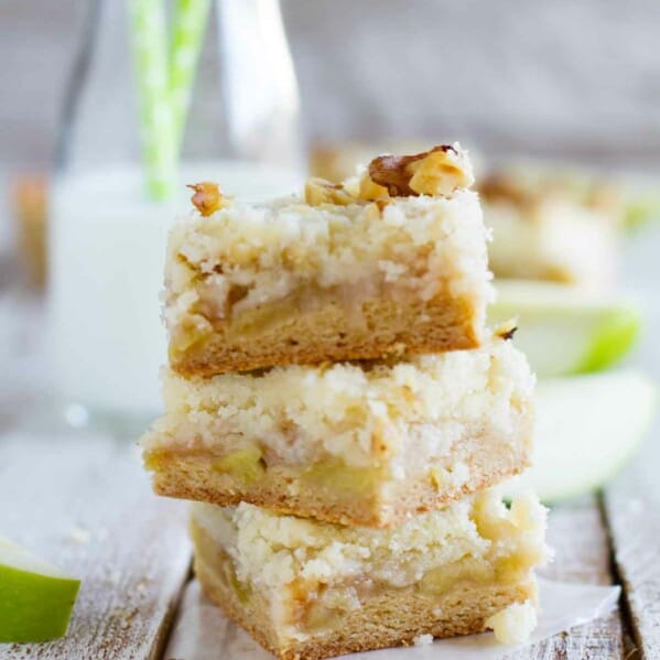 stacked apple bars with crumb topping