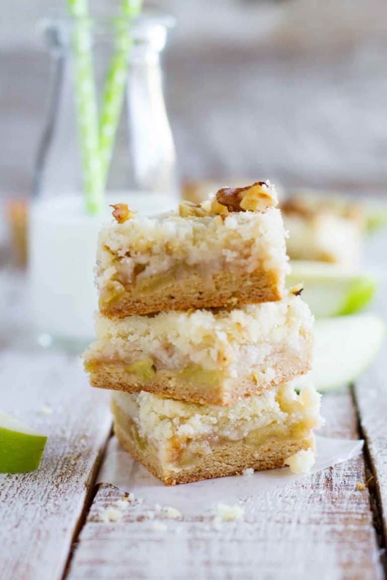 stacked apple bars with crumb topping