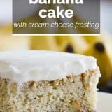 close up of banana cake with text overlay