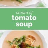 cream of tomato soup with text in the center