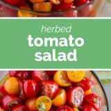 side and top view of herbed tomato salad