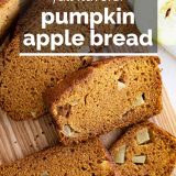 slices of pumpkin apple bread with text overlay