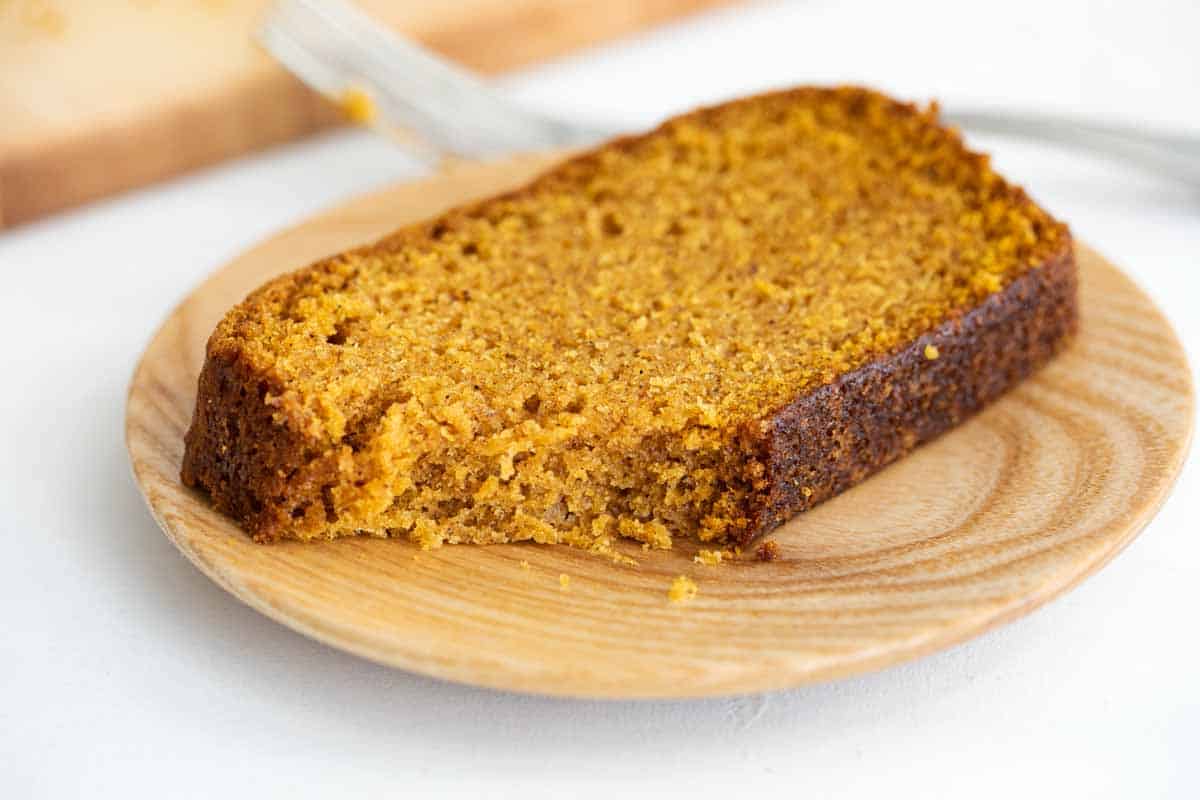 slice of pumpkin bread on a plate